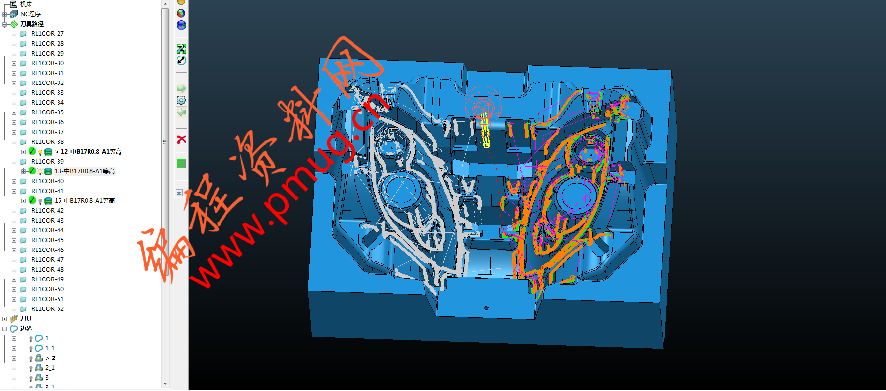 车灯模具用powermill进行清角精加工.png